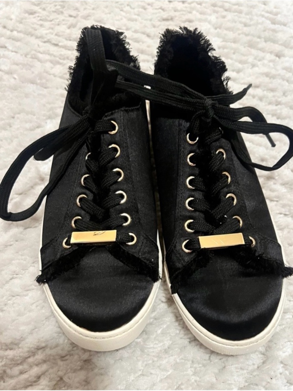 Aldo Black Lace-Up Fringe Sneakers with Gold Trim Size 6